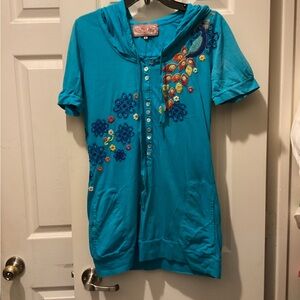 Johnny Was Turquoise Embroidered Tunic
